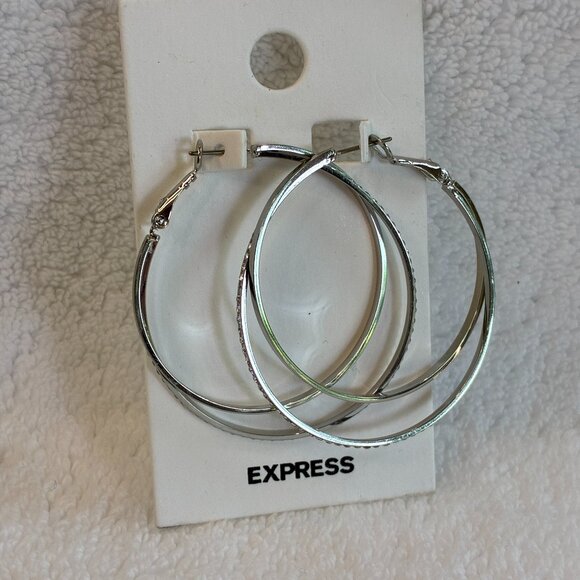 Express Jewelry - NWT Express Dual Hoop Silver Earrings Jewelry